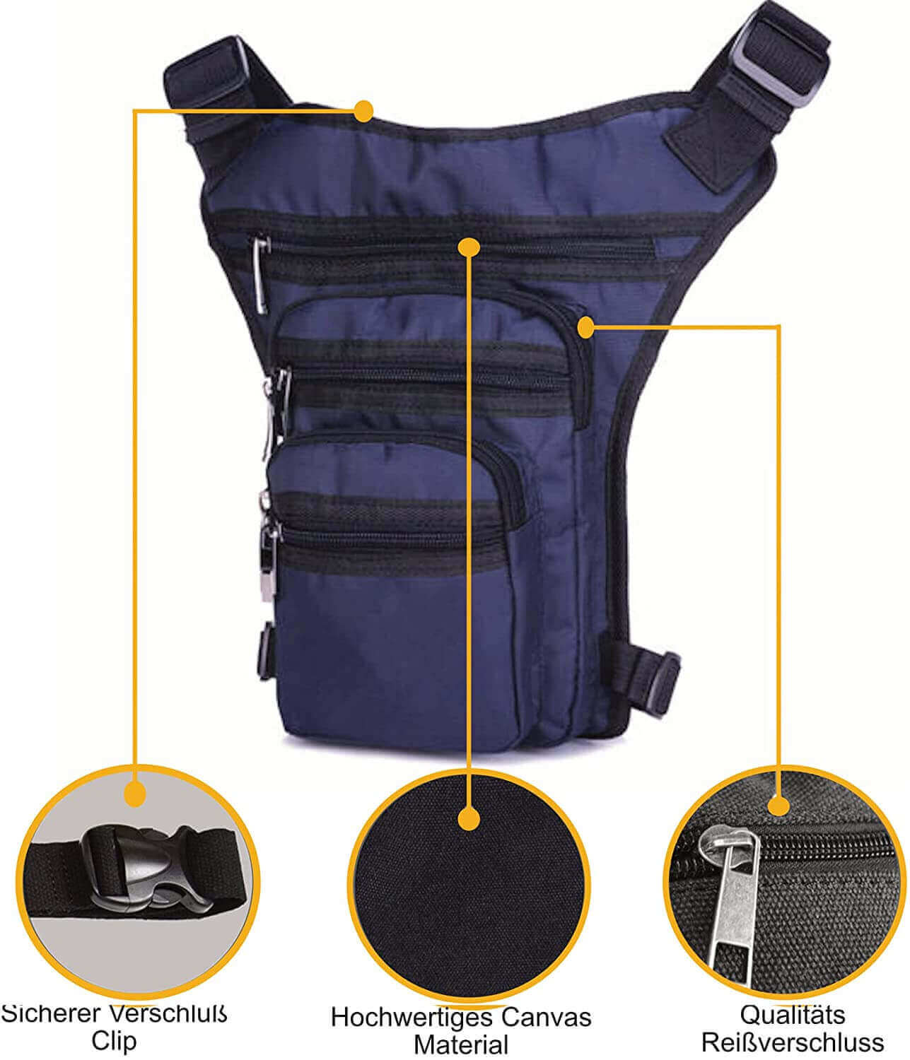 Beintasche Blau Damen Herren 5x RV Fächer Gürteltasche Hüfttasche Sport Motorrad - Outdoor Alm