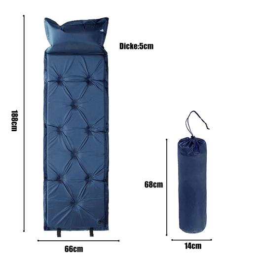 Isomatte Selbstaufblasend Matte mit Kopfkissen 188 cm x 66 cm x 5 cm - Outdoor Alm