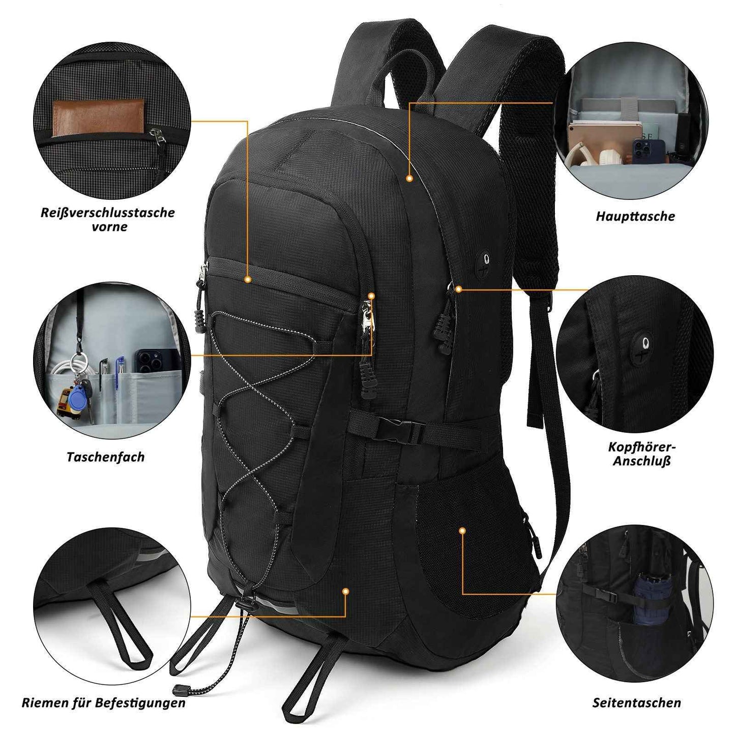 Trekking Rucksack 45 Liter - Schwarz, Ideal für Backpacking und Wandertouren