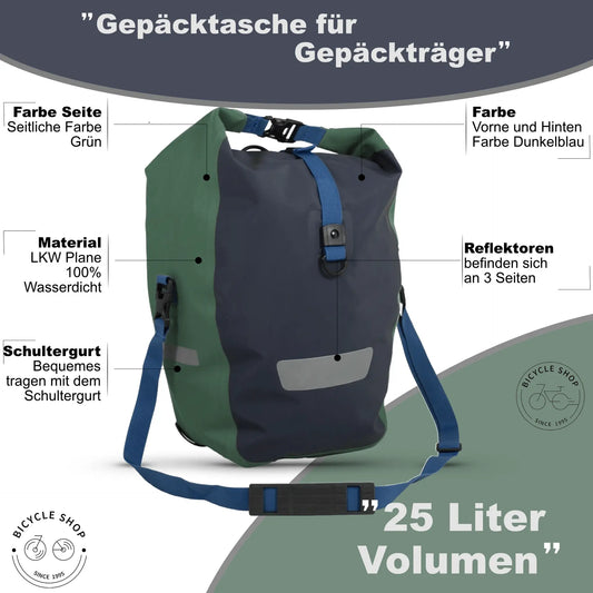 Gepäckträgertasche Grün Wasserdicht RollTop Fahrradtasche E-Bike Trekking Rad - Outdoor Alm