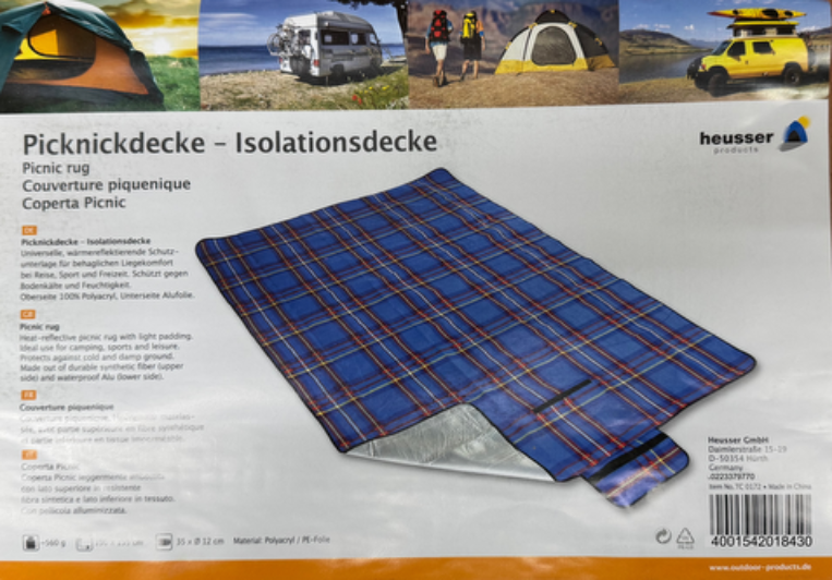 Picknickdecke isoliert 190x135 cm – Blaue Decke für unvergessliche Picknicks