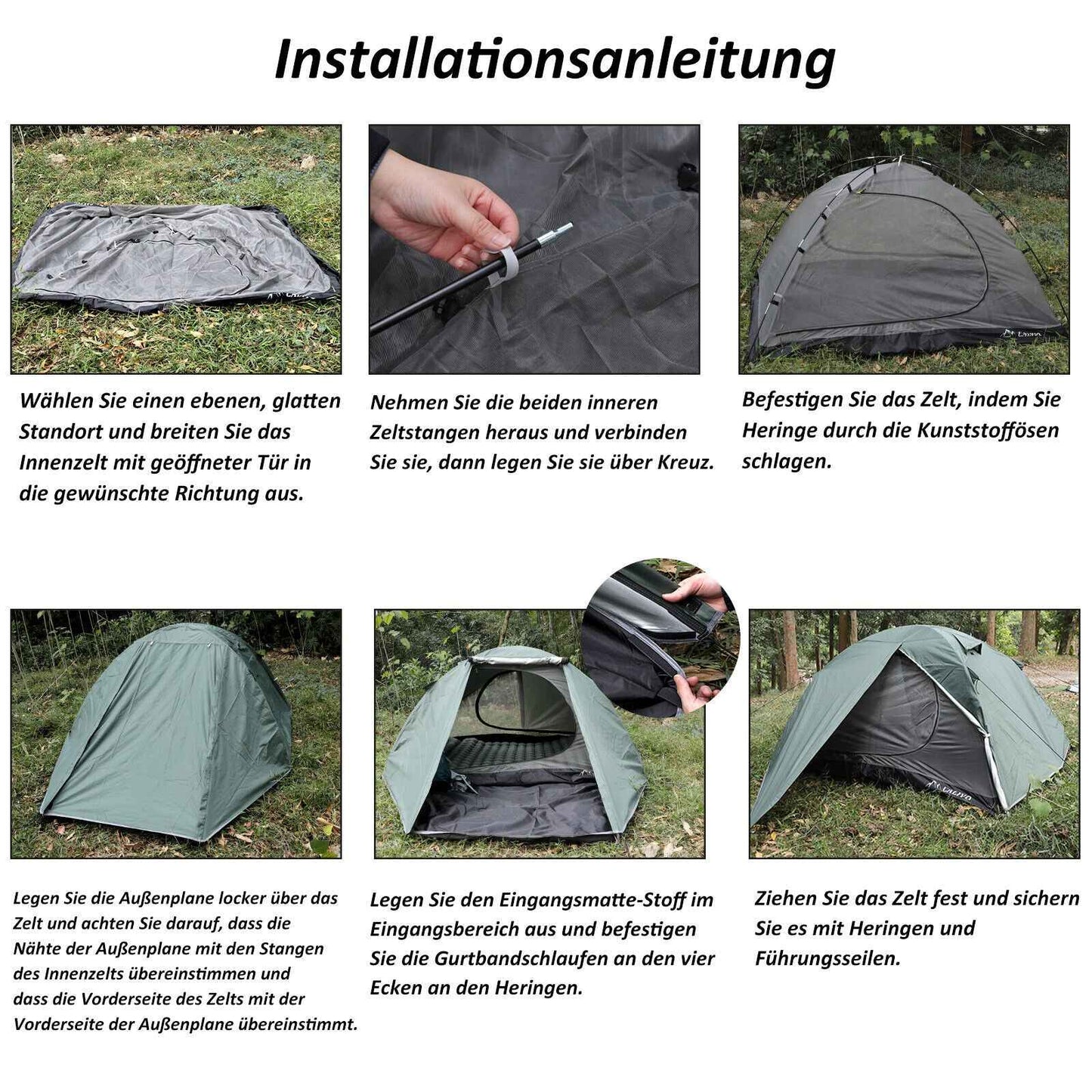 2 Personen Zelt 3000 mm mit 2 Eingängen für Camping und Festival mit Vorraum