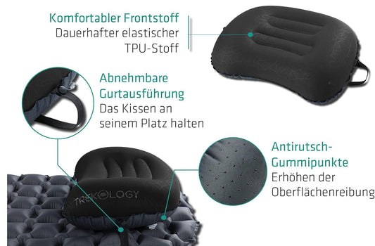 Camping Kopfkissen Luftkissen Kissen 45 cm x 35 cm Schwarz - Outdoor Alm