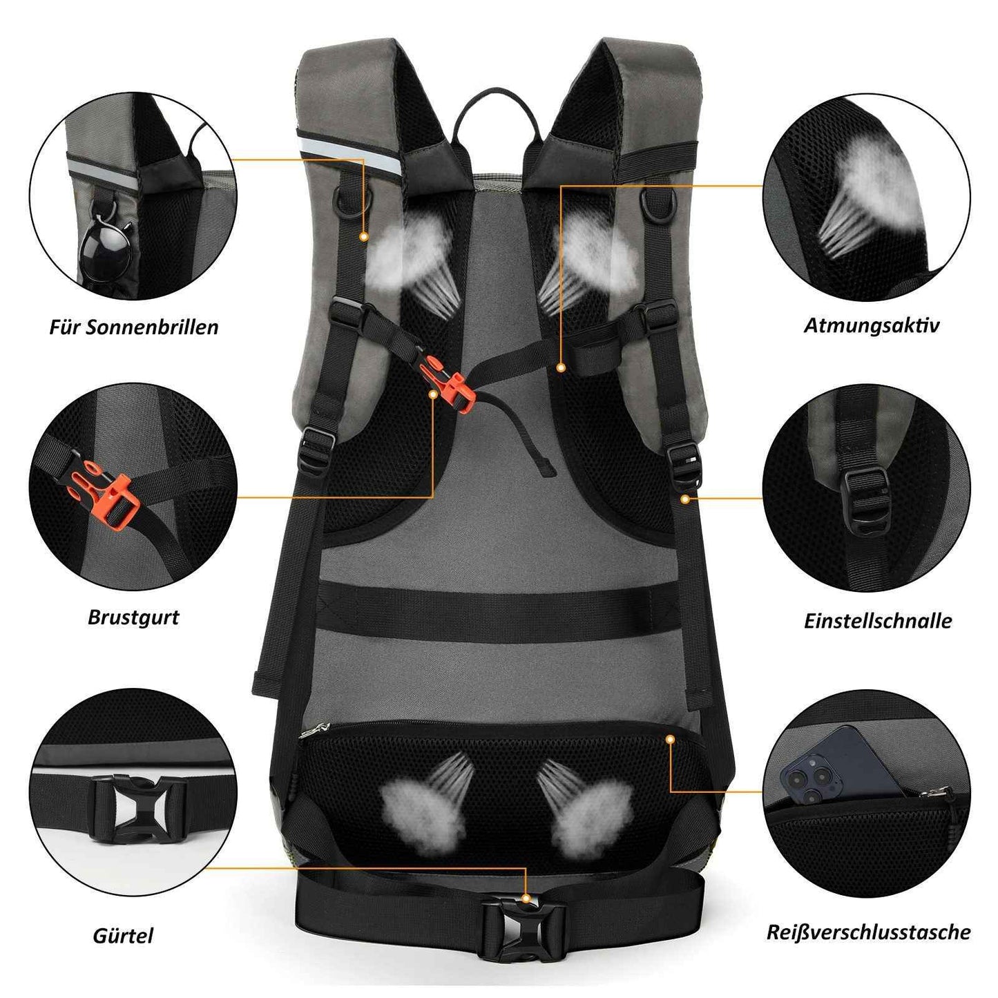Rucksack Grau 45 Liter für Backpacking und Trekking Touren – Ideal für Bergwandern