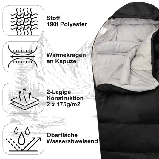 Mumienschlafsack 4 Jahreszeiten 230 cm – Warmer Schlafsack für Zelt und Outdoor Abenteuer