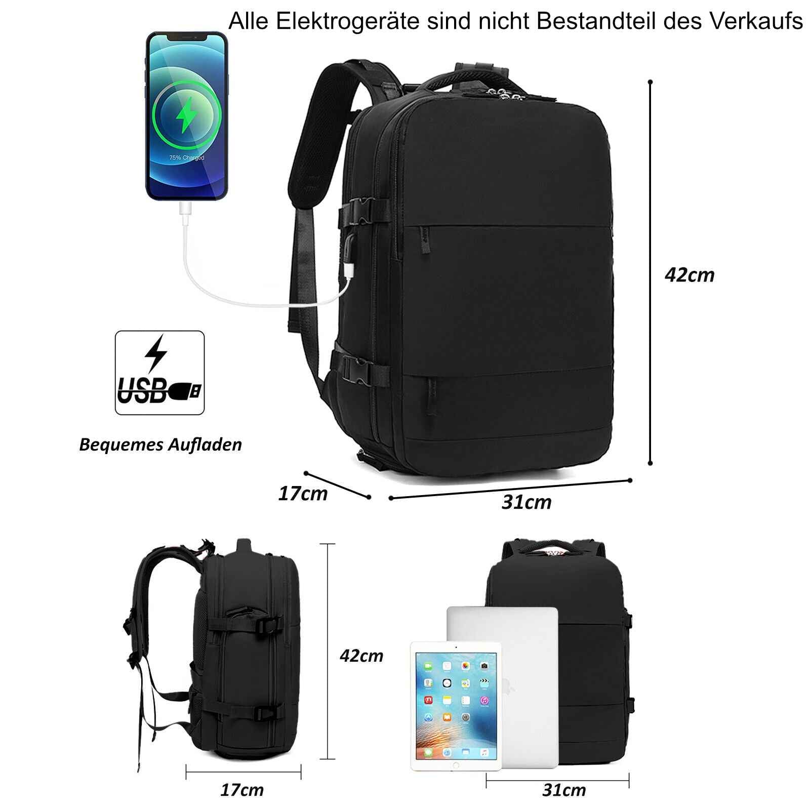Reise Rucksack 40 Liter Handgepäck Größe für Urlaub und Geschäftsreise