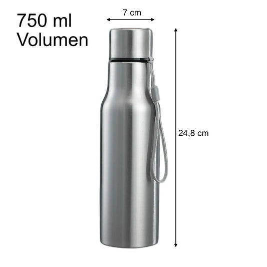 Trinkflasche Edelstahl 750 ml Kohlensäure geeignet. Flasche mit Trageschlaufe - Outdoor Alm