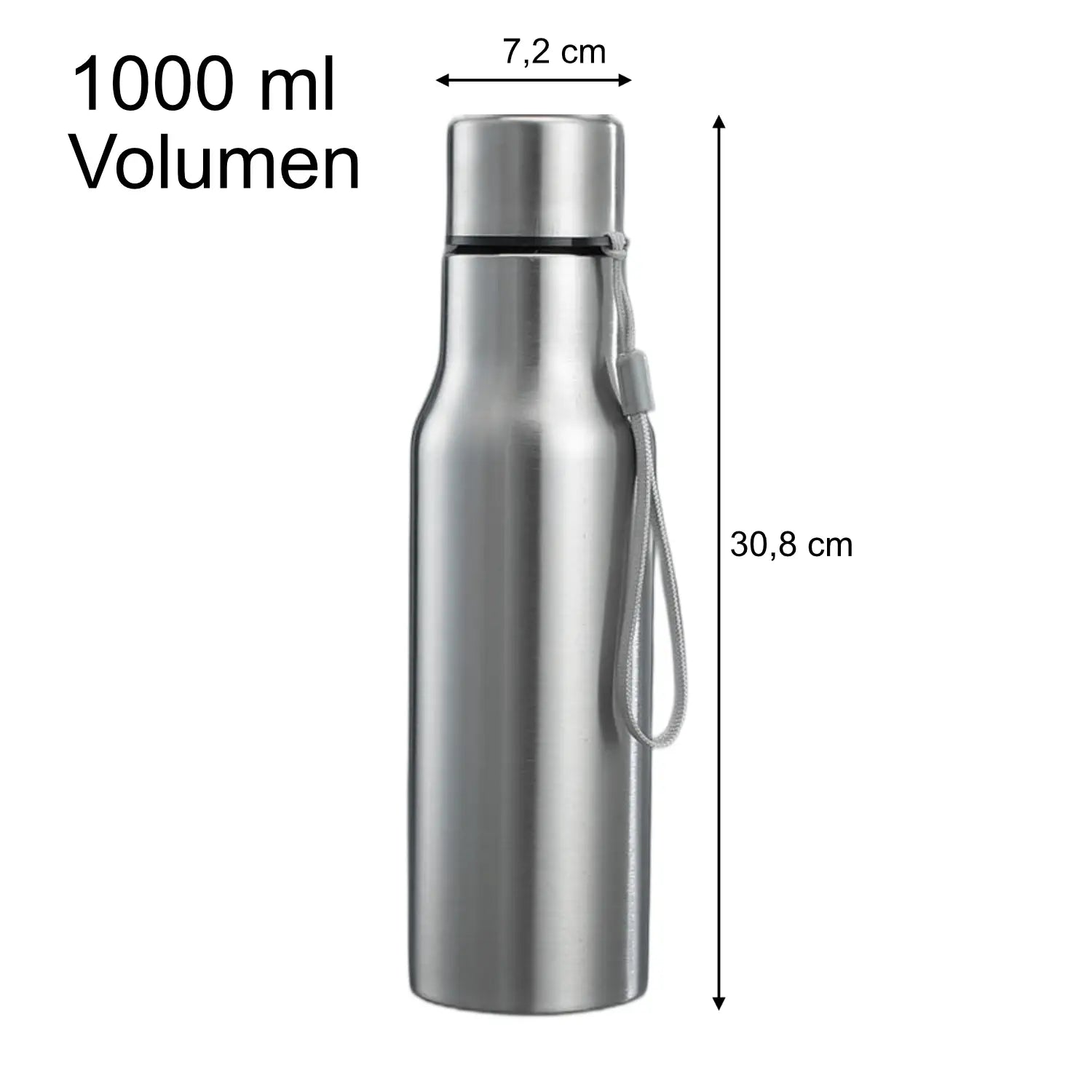 Trinkflasche Edelstahl 1000 ml Kohlensäure geeignet. Flasche mit Trageschlaufe - Outdoor Alm