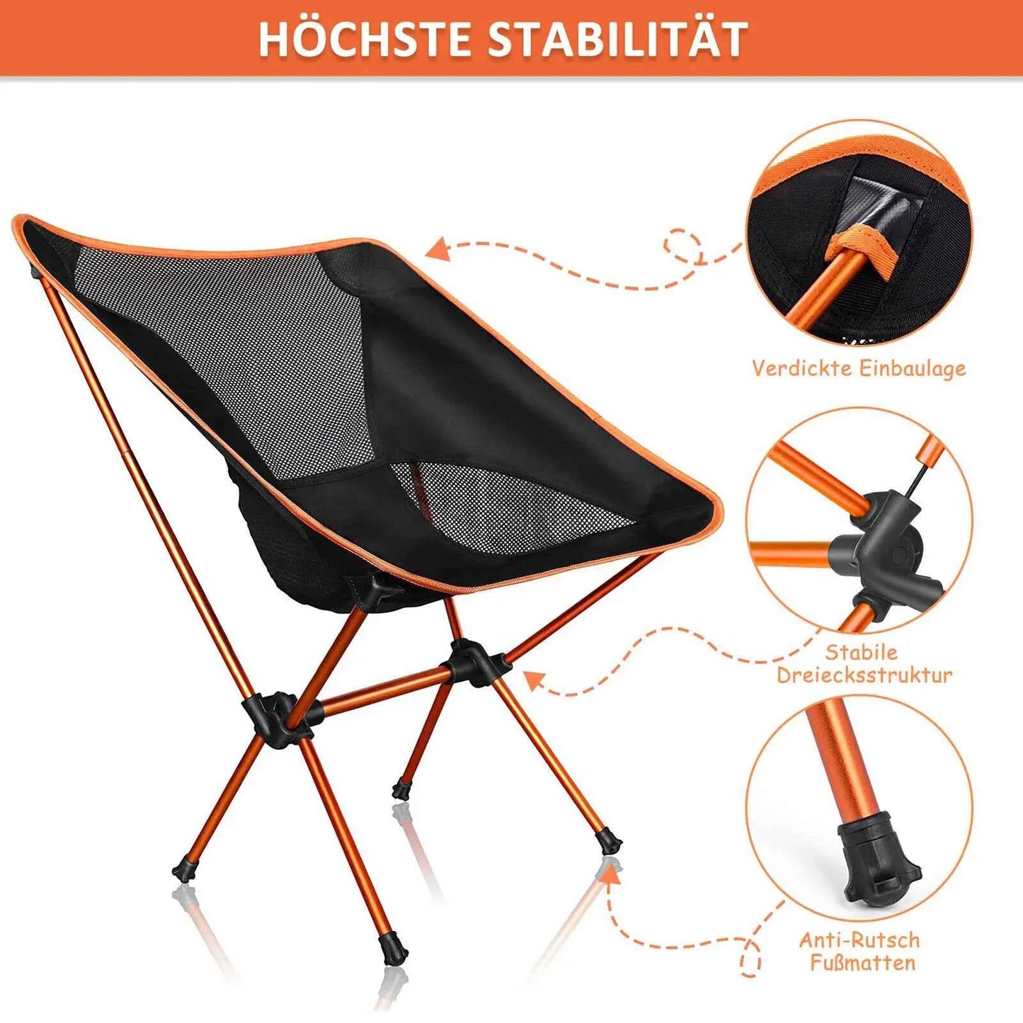 Campingstuhl Faltbar für Strand, Angeln und Radreisen – Leichtgewicht 900g