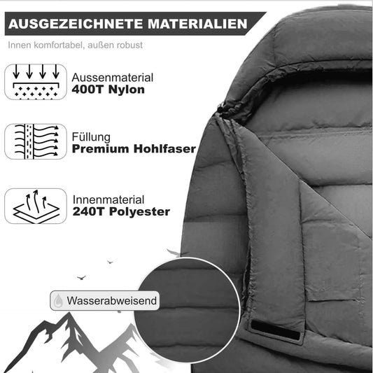 Mumienschlafsack ultraleicht 900 g Norskskin Grau 220 cm Koppelbar Nylon 400T