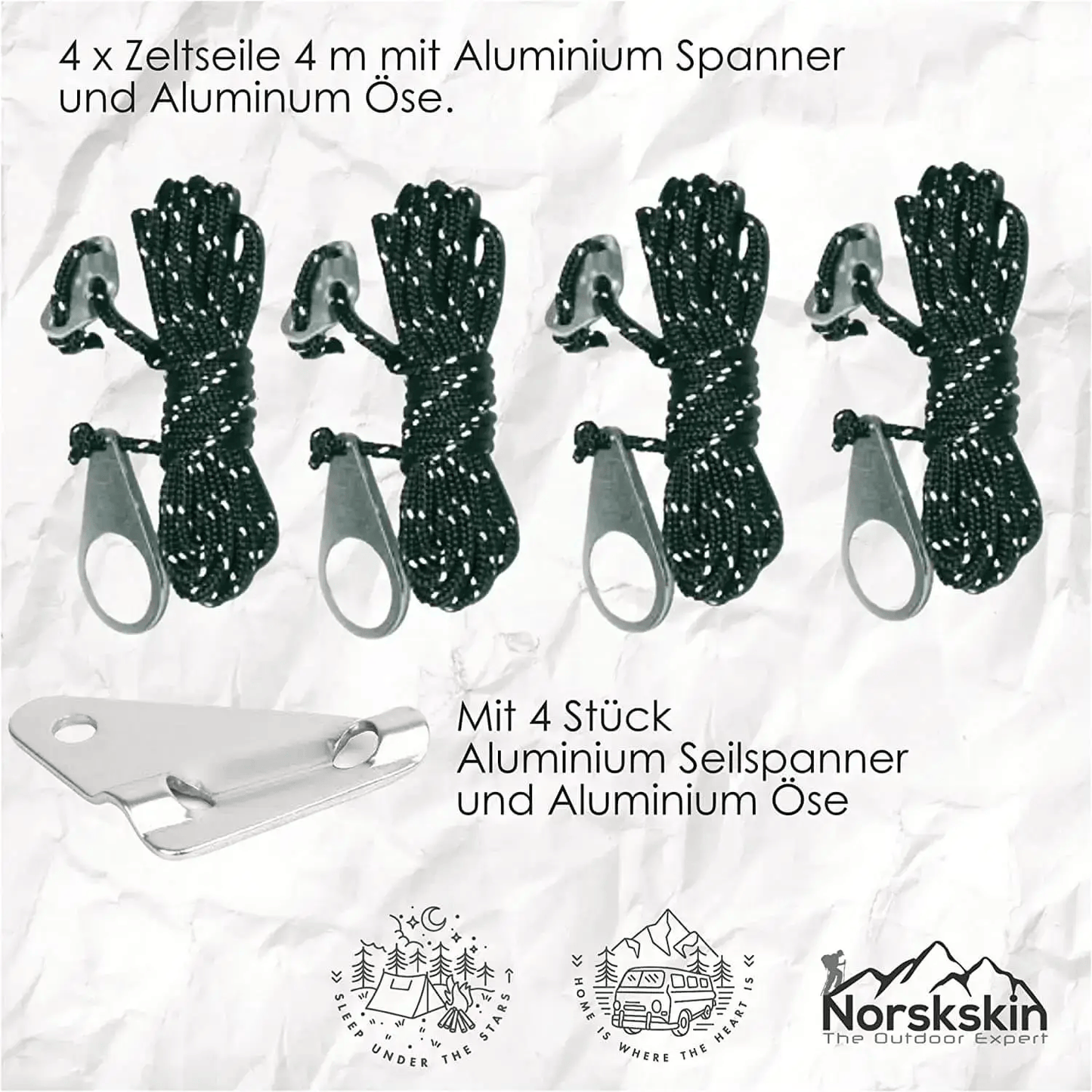Reflektierende Zeltleinen mit Dreiloch Alu Spanner - Abspannleine, Netzschnüre, Trageschnur für kreative Bastelprojekte und Dekoration