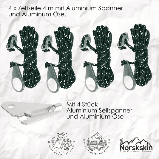 Reflektierende Zeltleinen mit Dreiloch Alu Spanner - Abspannleine, Netzschnüre, Trageschnur für kreative Bastelprojekte und Dekoration