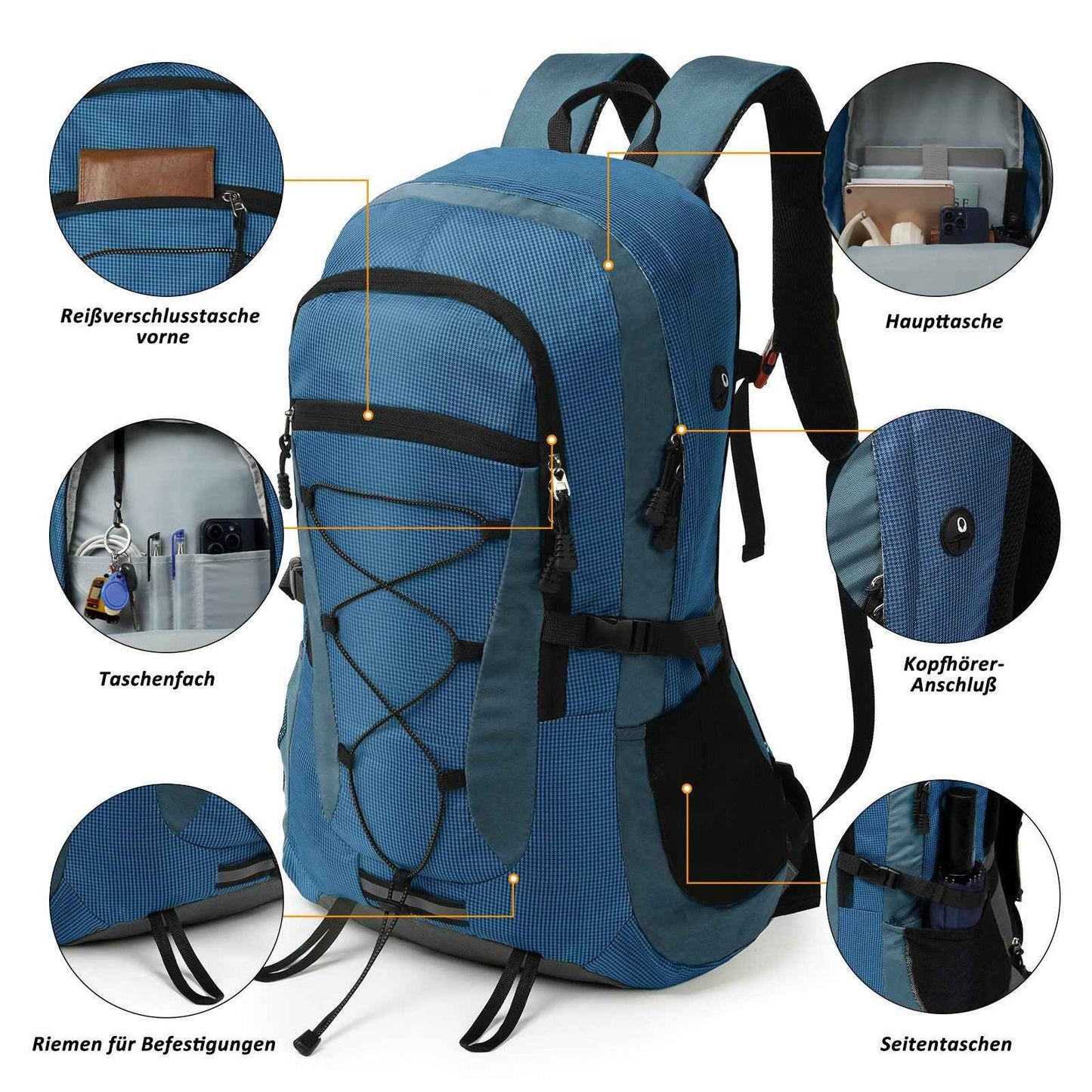 Rucksack Blau 45 Liter - Trekking Wanderrucksack mit Seitentaschen für Abenteuer