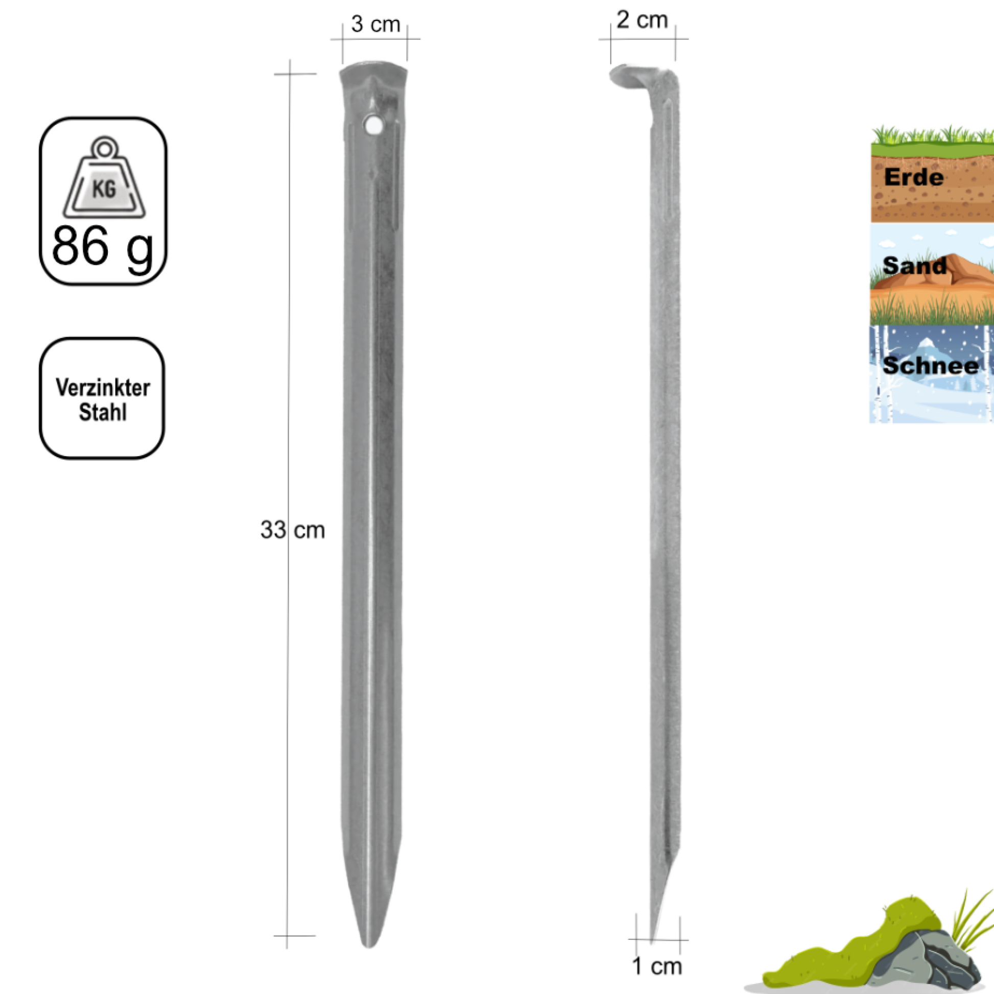 Heringe 33 cm Stahl für Sand und Schnee Zeltheringe Campingzelt - Outdoor Alm