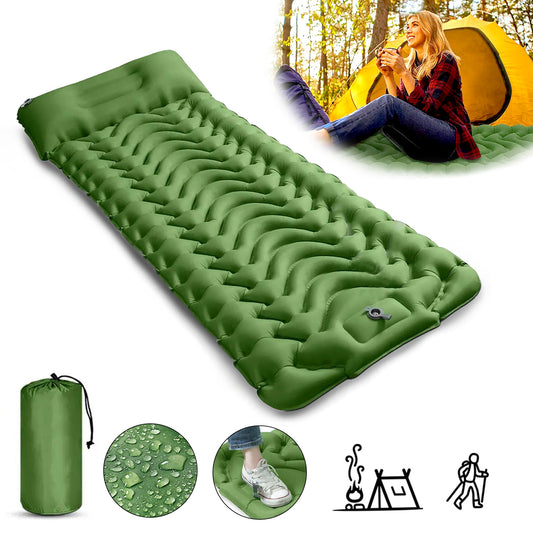 Isomatte Luftmatratze Luftbett Grün 198 cm x 69 cm für Zelt mit Kissen u Pumpe - Outdoor Alm