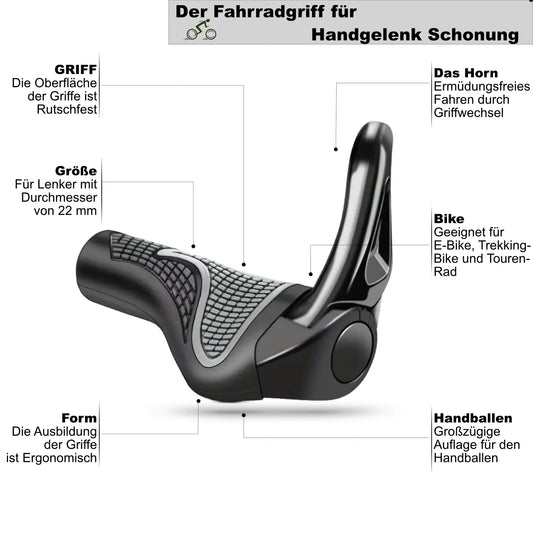2 x Fahrradgriffe mit Hörnchen verstellbar für Lenker mit 22 mm D - Outdoor Alm