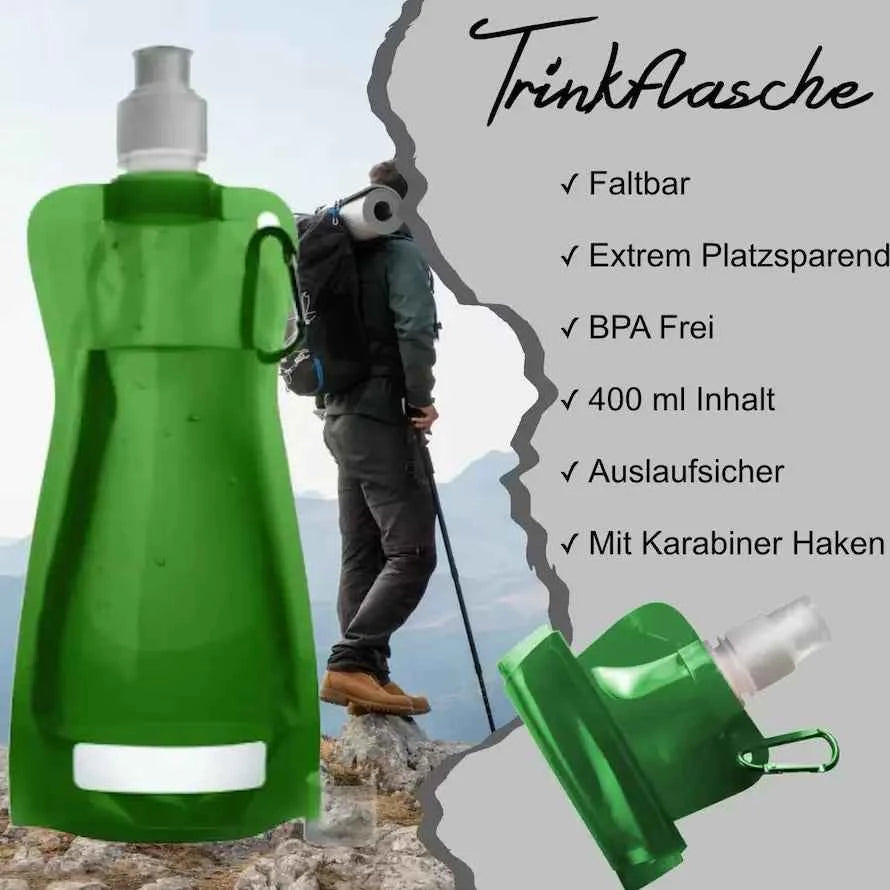 Faltbare Trinkflasche 400 ml - Extrem platzsparend mit Karabinerhaken