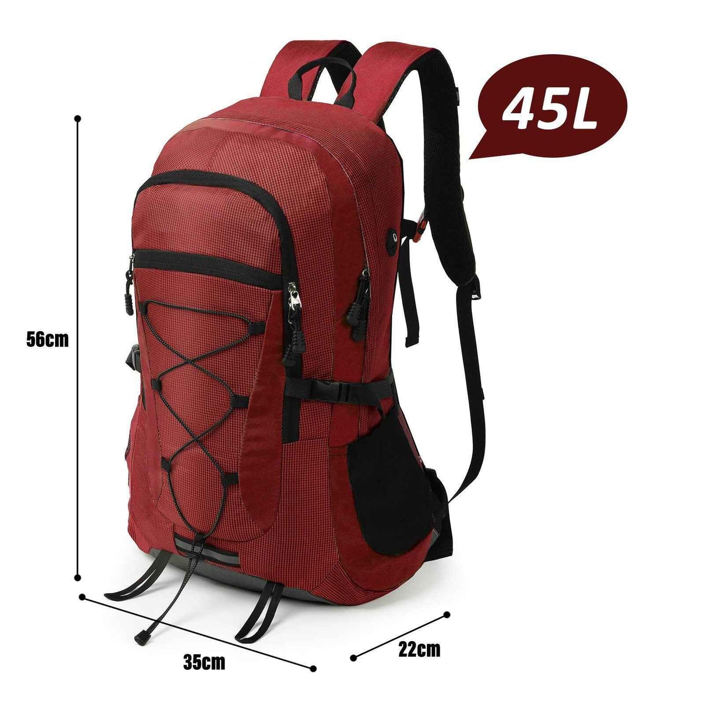 Rucksack 45 Liter Rot für Trekking, Wandern und Backpacking Touren
