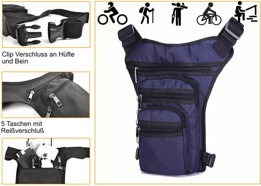 Beintasche Blau Damen Herren 5x RV Fächer Gürteltasche Hüfttasche Sport Motorrad - Outdoor Alm