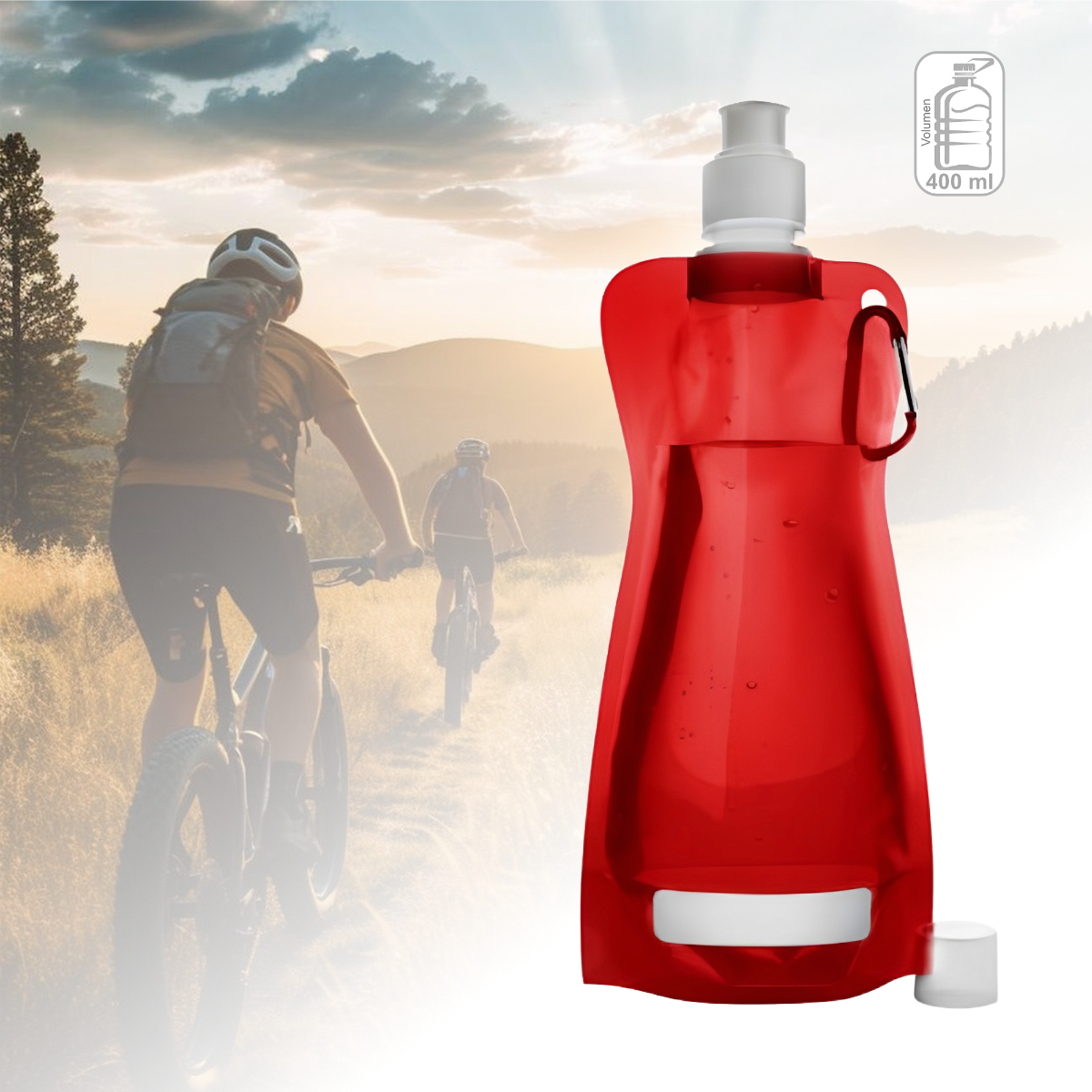 Rollbare Trinkflasche Rot Flasche Faltbar 400 ml mit Karabinerhaken