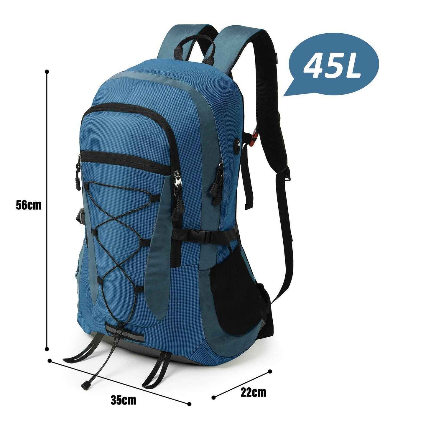 Rucksack Blau 45 Liter - Trekking Wanderrucksack mit Seitentaschen für Abenteuer