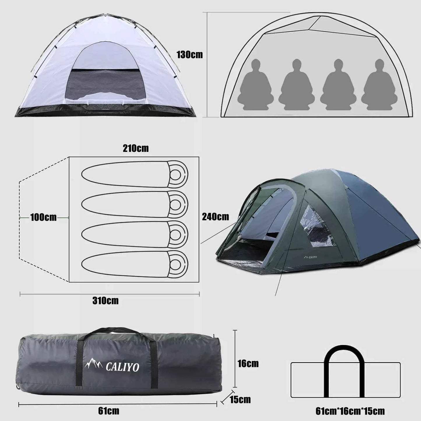 3-4 Personen Campingzelt Iglu 3000 mm Wassersäule für höchste Outdoor-Komfort