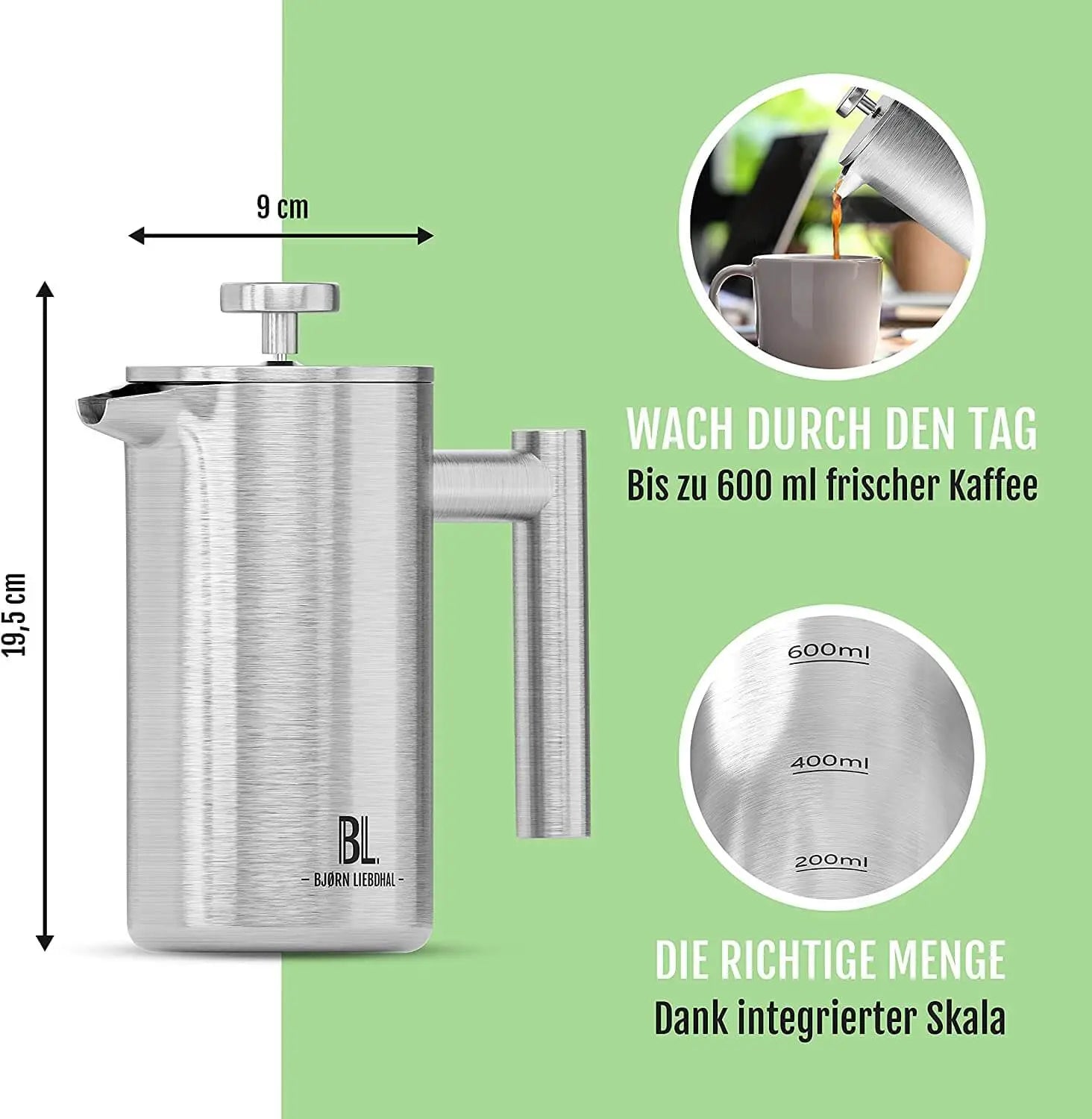 Bjørn Liebdhal French Press Edelstahl Kaffeemaschine auch für Camping - Outdoor Alm