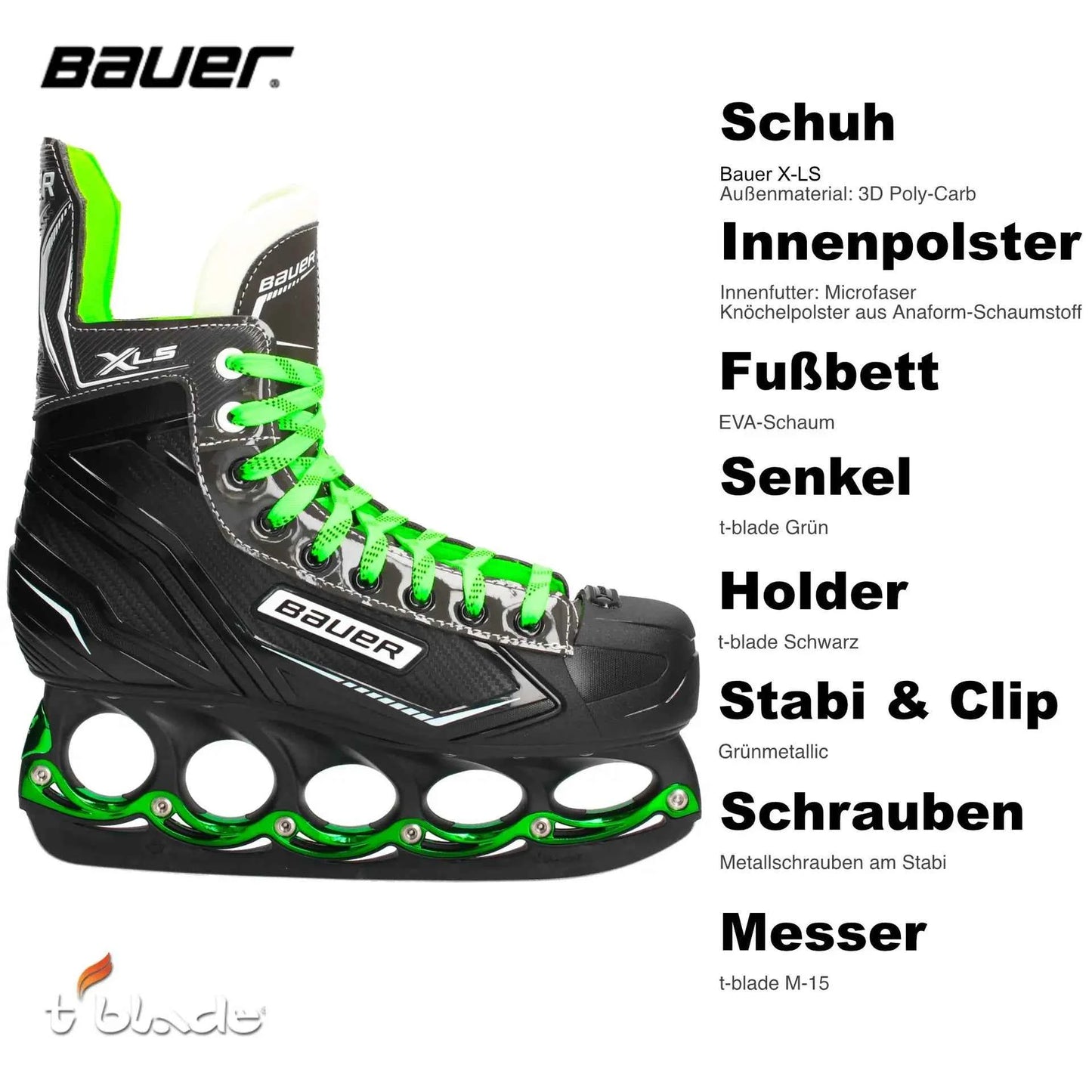 t-blade Schlittschuhe Bauer XL-S Black Green Edition mit tblade Kufensystem kaufen