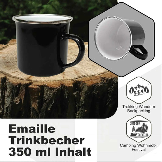 Emaille Trinkbecher 350 ml mit Edelstahl Rand für Kaffee und Getränke