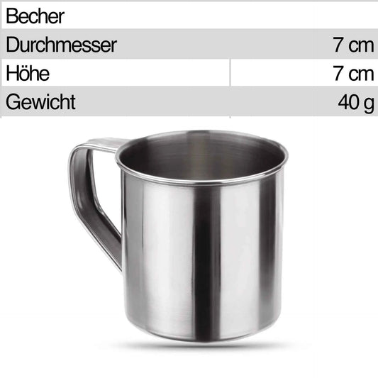 Ultraleichtes Camping Geschirr Set aus Edelstahl mit Teller, Becher und Besteck
