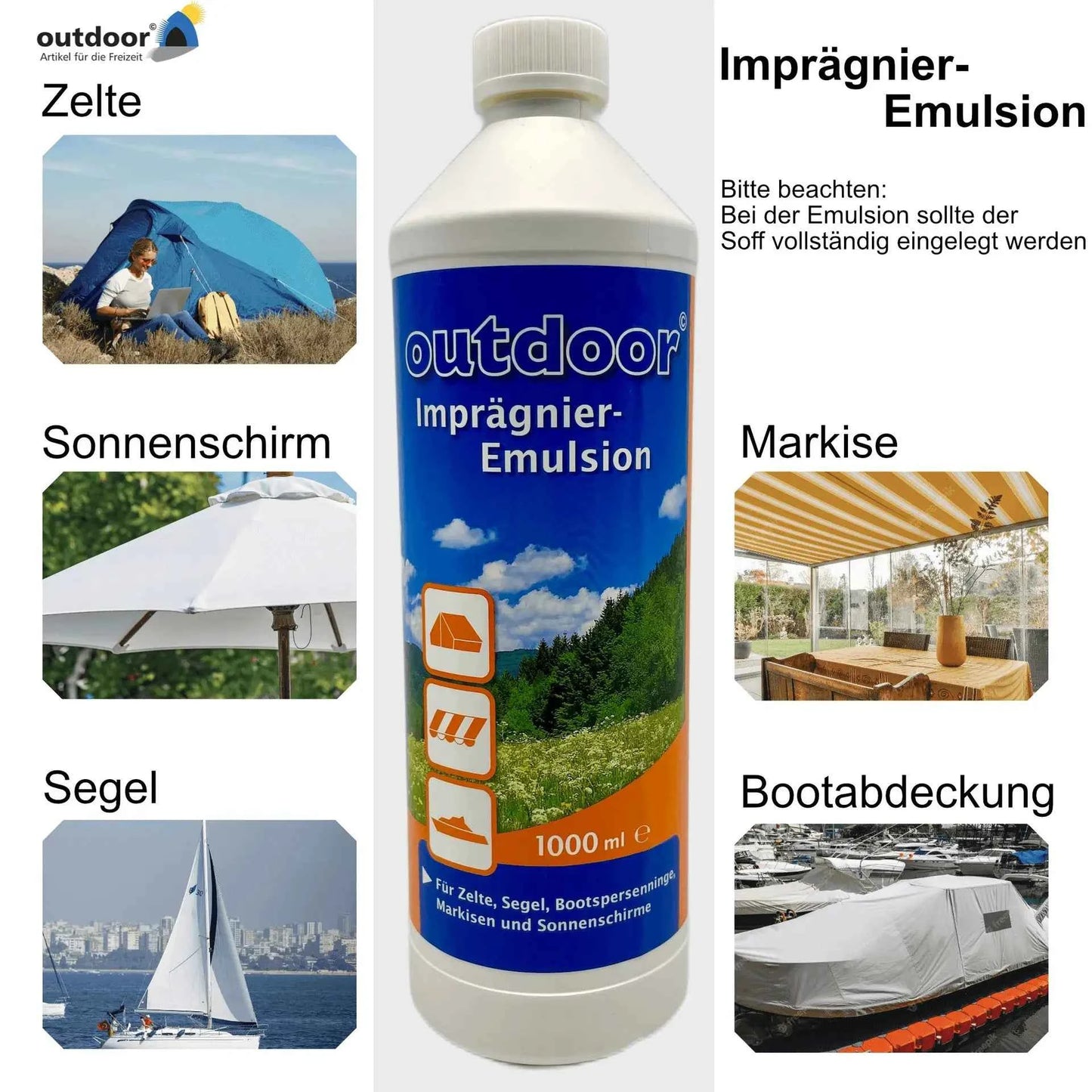 Zelt Imprägniermittel 1000 ml für Markisen und Sonnenschirme - Emulsion zur effektiven Imprägnierung