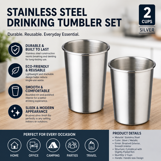 Edelstahl Becher 2 Pack Trinkbecher 350 ml ohne Griff Stapelbar Kaffeebecher