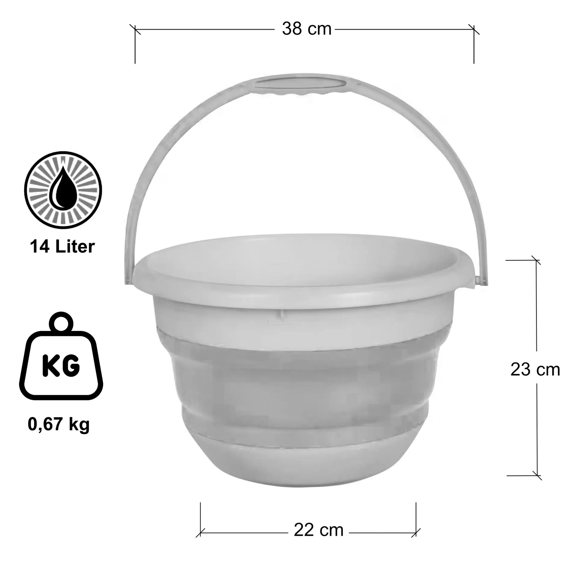 Falteimer Grau 14 Liter für Camping Haushalt Auto Eimer Falteimer 38 cm D - Outdoor Alm