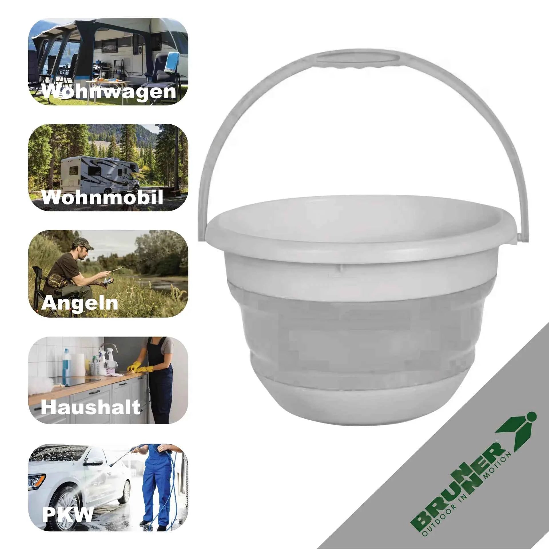 Falteimer Grau 14 Liter für Camping Haushalt Auto Eimer Falteimer 38 cm D