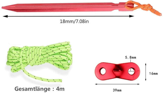 Zelt-Heringe aus Aluminium 18 cm. 10 Stück Heringe Erdnägel Zeltnägel Zeltpflöcke Rot