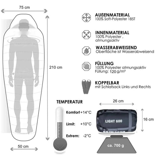 Mumienschlafsack Camping 600 EXPLORER 600 – Klein und leicht für -2°C Zelt Camping