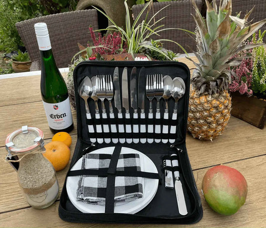 Picknick Set 4 Personen - 24-teiliges Campinggeschirr mit Teller und Besteck