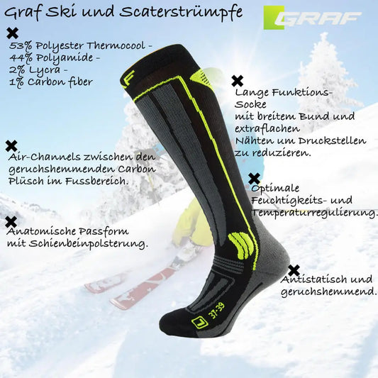 Graf Performance Socke lang Ski Strumpf Skater Socke Carbon Schlittschuh Socken - Outdoor Alm