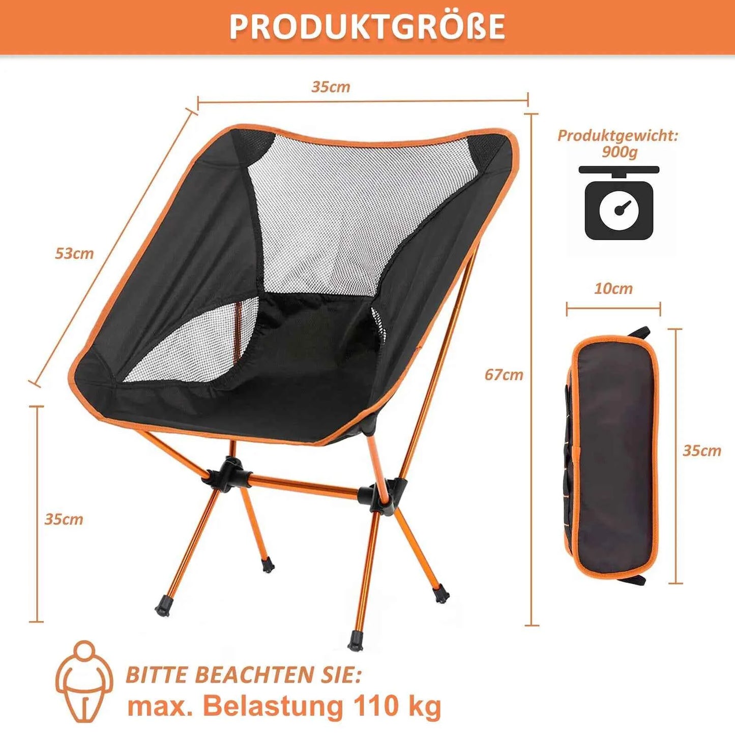 Campingstuhl Faltbar für Strand, Angeln und Radreisen – Leichtgewicht 900g