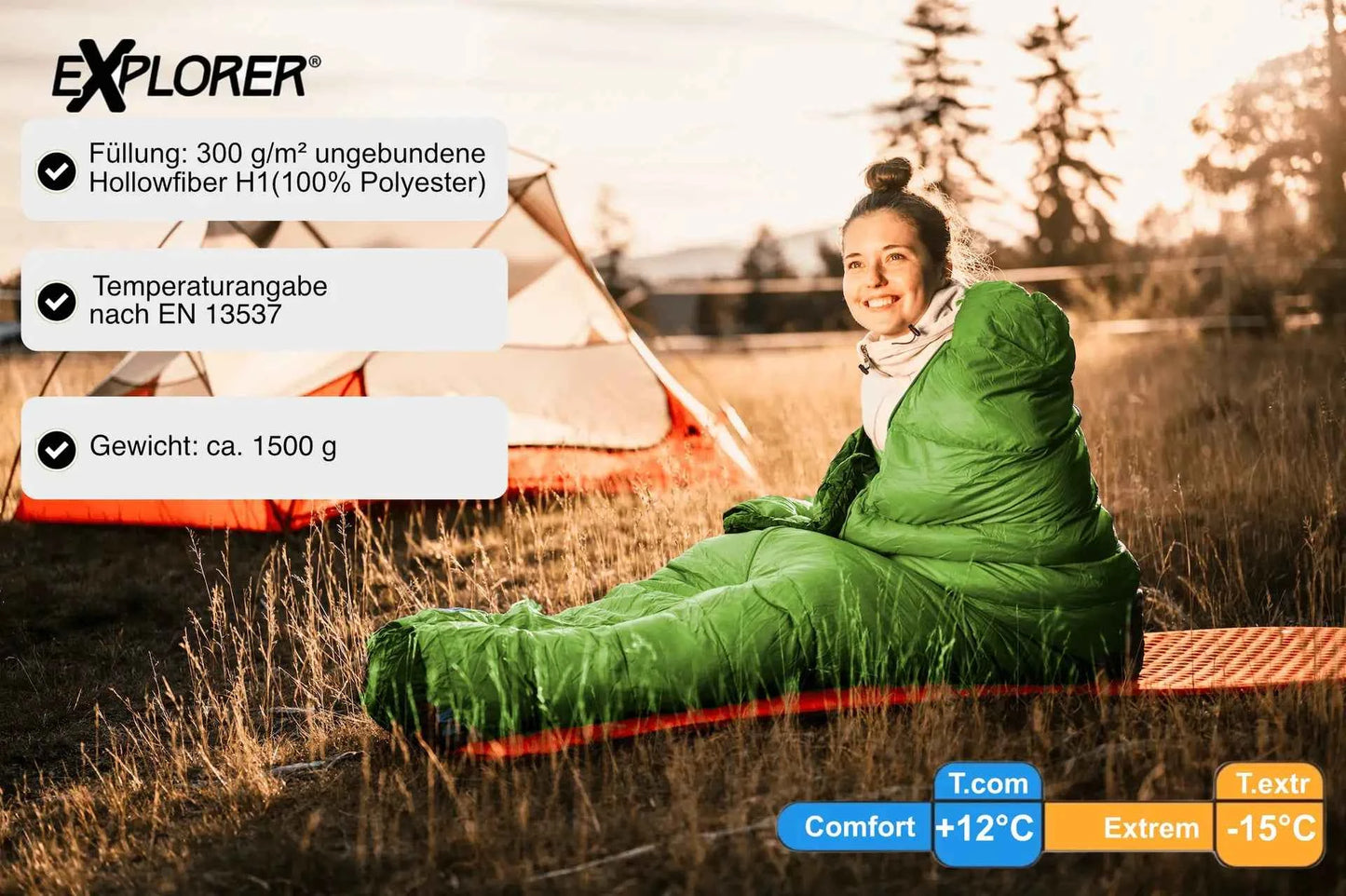 Mumienschlafsack Camping -16°C leicht und warm 230cm x 80cm für Zelt und Trekking