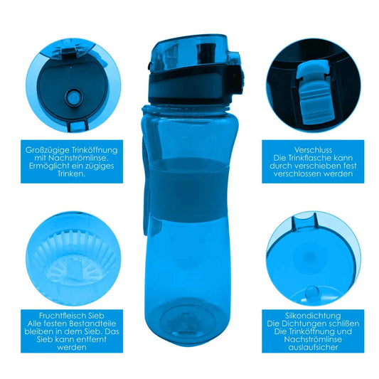 Trinkflasche mit 1 L Volumen blau auslaufsicher Sportflasche Schule Freizeit Kindergarten Trink Flasche