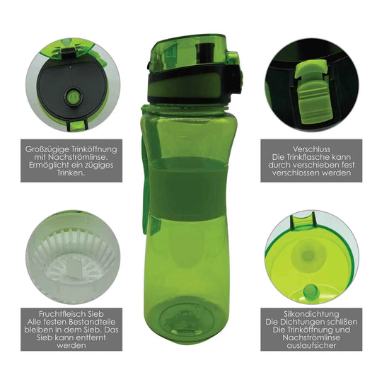 Trinkflasche mit 1 L Volumen grün auslaufsicher Sportflasche Schule Freizeit Kindergarten Trink Flasche