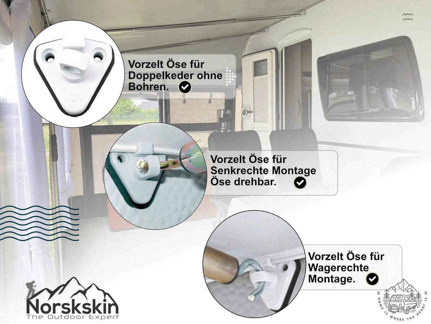 Vorzeltösen ohne bohren – 3 x Dornhalter für Vorzelt, geeignet für Zelte mit Doppelkederband Wohnwagen