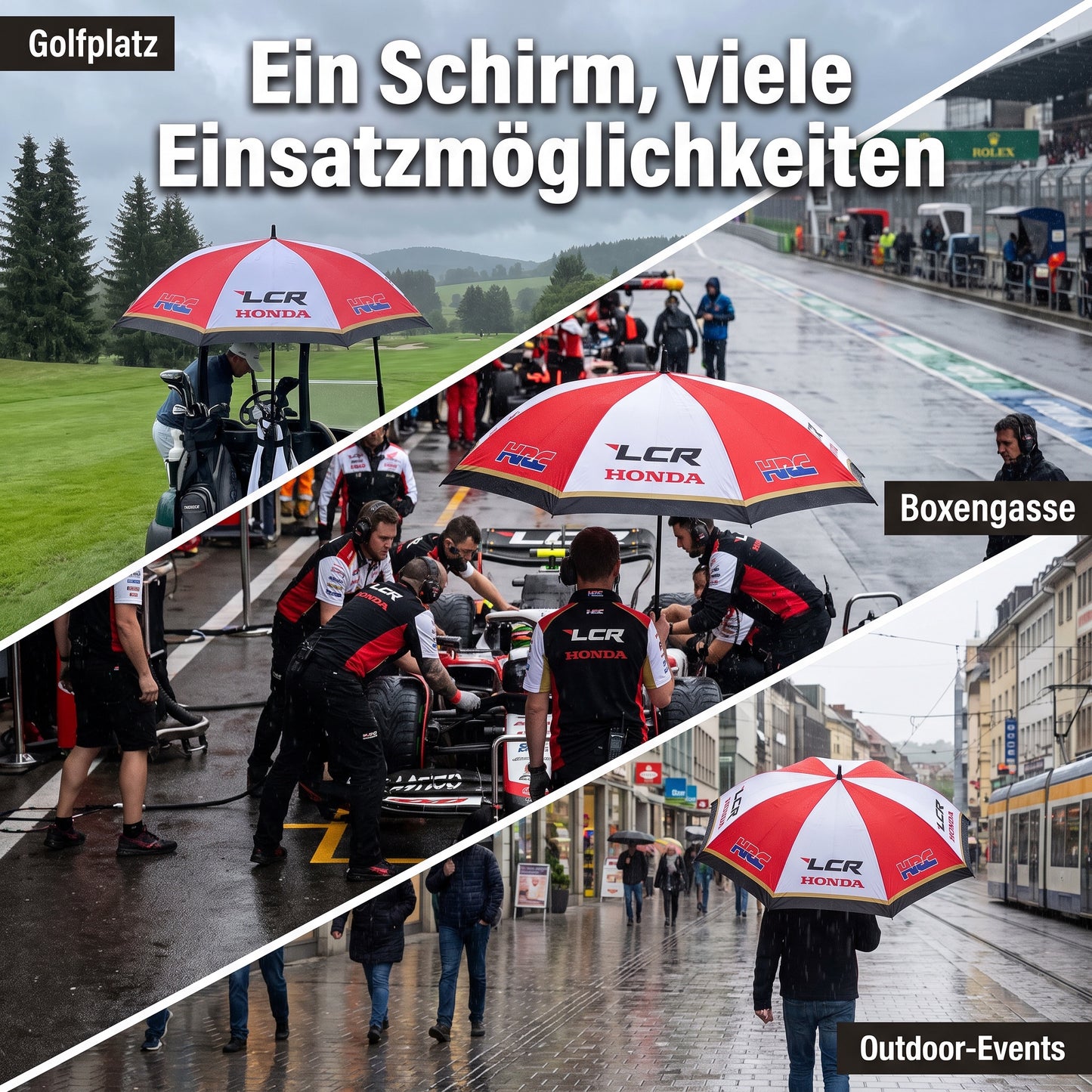Regenschirm Automatikschirm HONDA LCR Racing Bike Race für Sonne Regen Weiß Rot