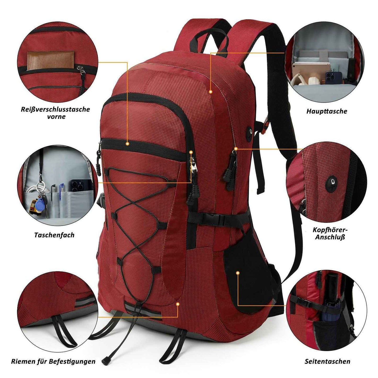 Rucksack 45 Liter Rot für Trekking, Wandern und Backpacking Touren