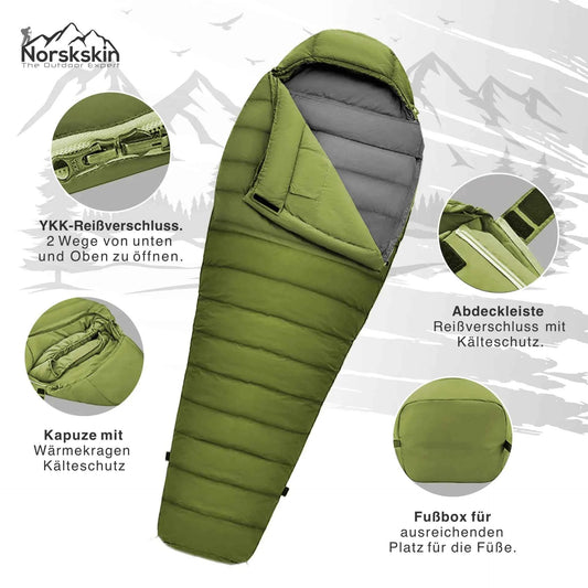 Mumienschlafsack ultraleicht Norskskin 900 g 220 cm Koppelbar Nylon 400T