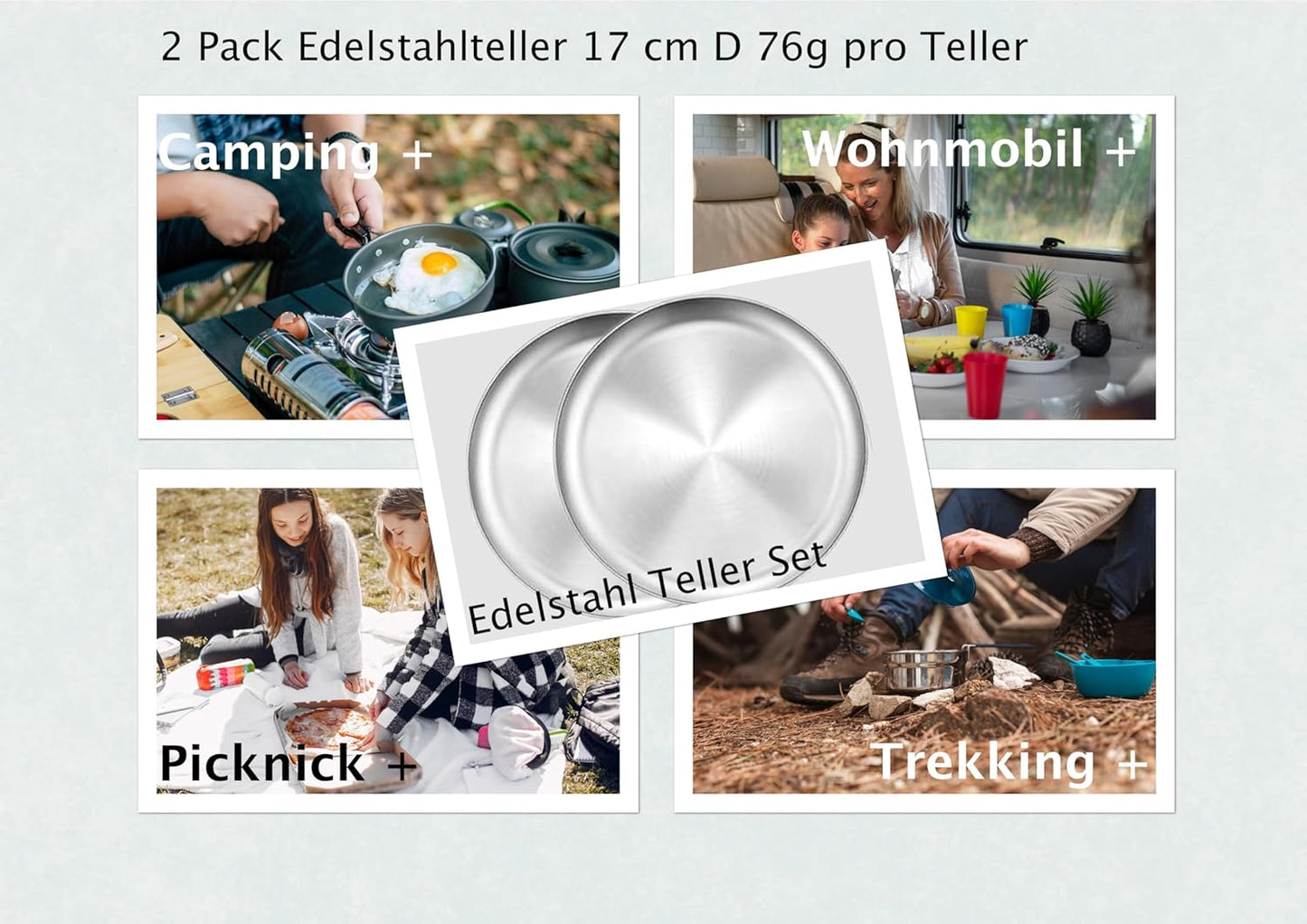 Edelstahl Teller 2 Pack für Camping Outdoor Trekking 20 cm D 103 Gram - Outdoor Alm