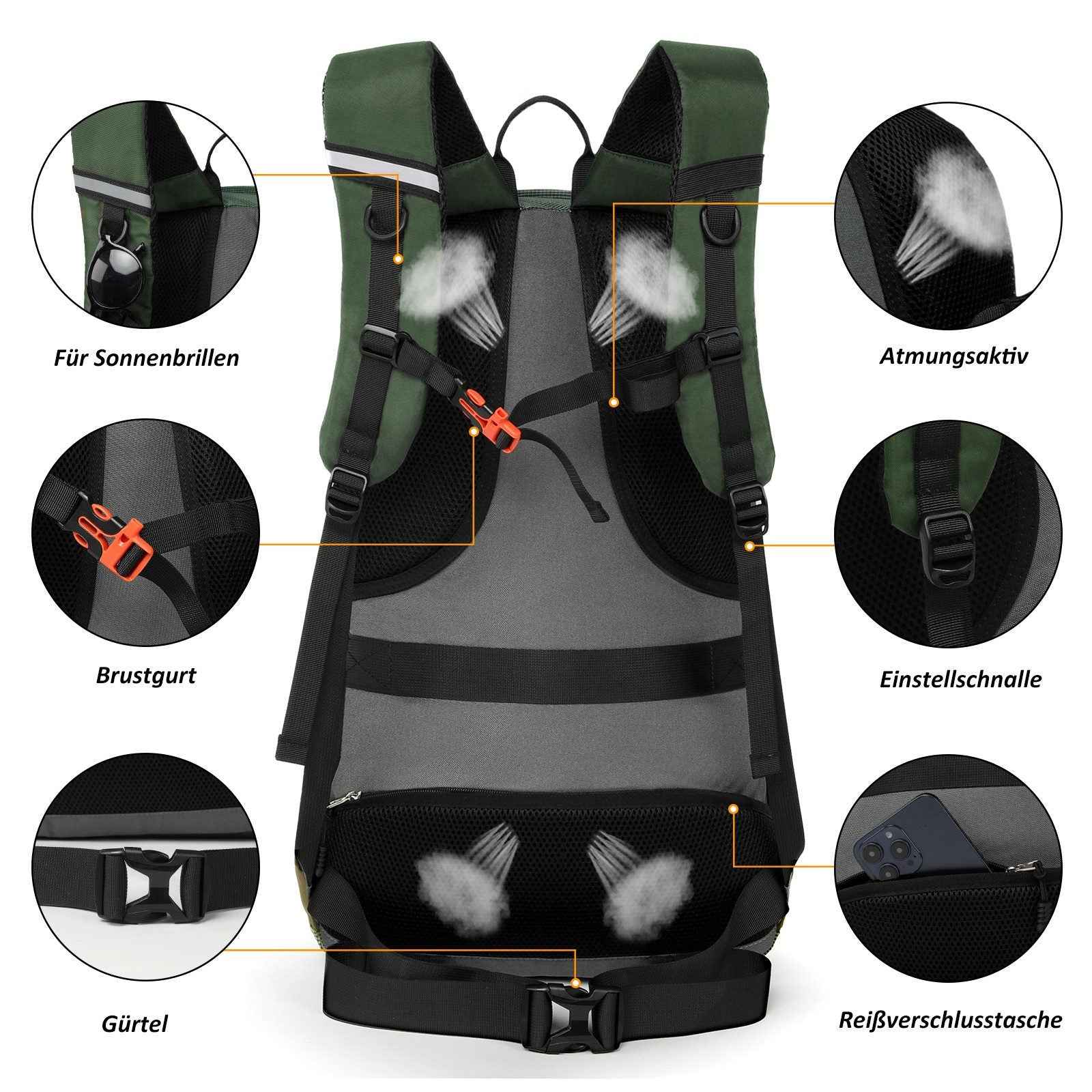 Rucksack Wanderrucksack 45L  Grün Trekking Backpacking und Camping