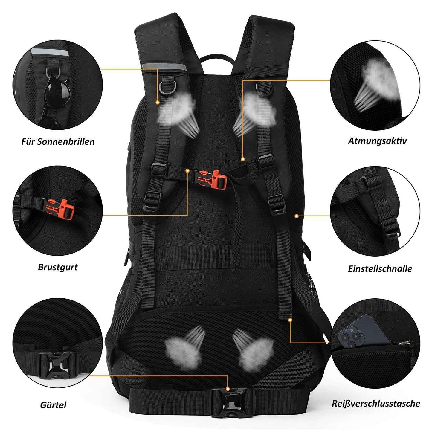 Trekking Rucksack 45 Liter - Schwarz, Ideal für Backpacking und Wandertouren