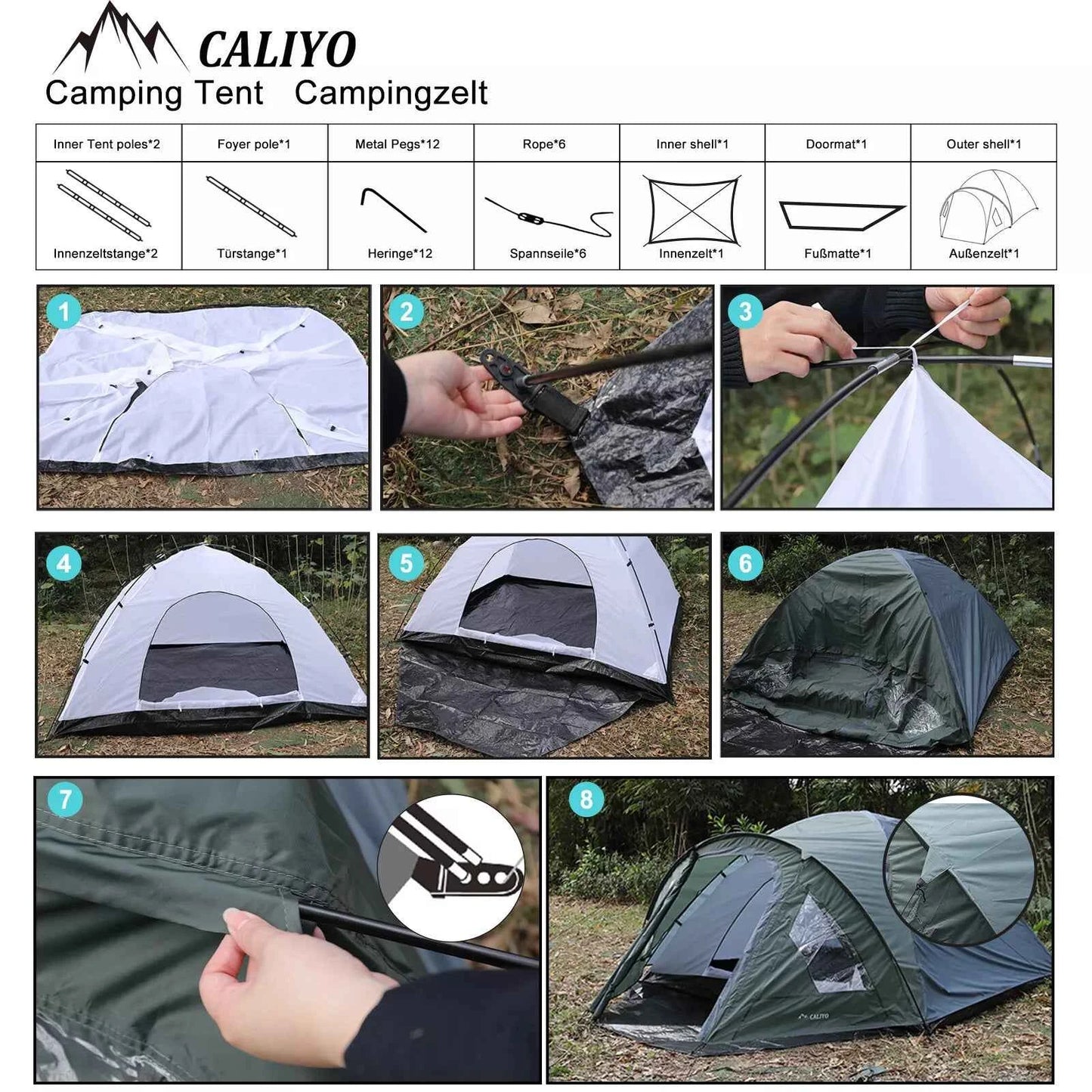 3-4 Personen Campingzelt Iglu 3000 mm Wassersäule für höchste Outdoor-Komfort